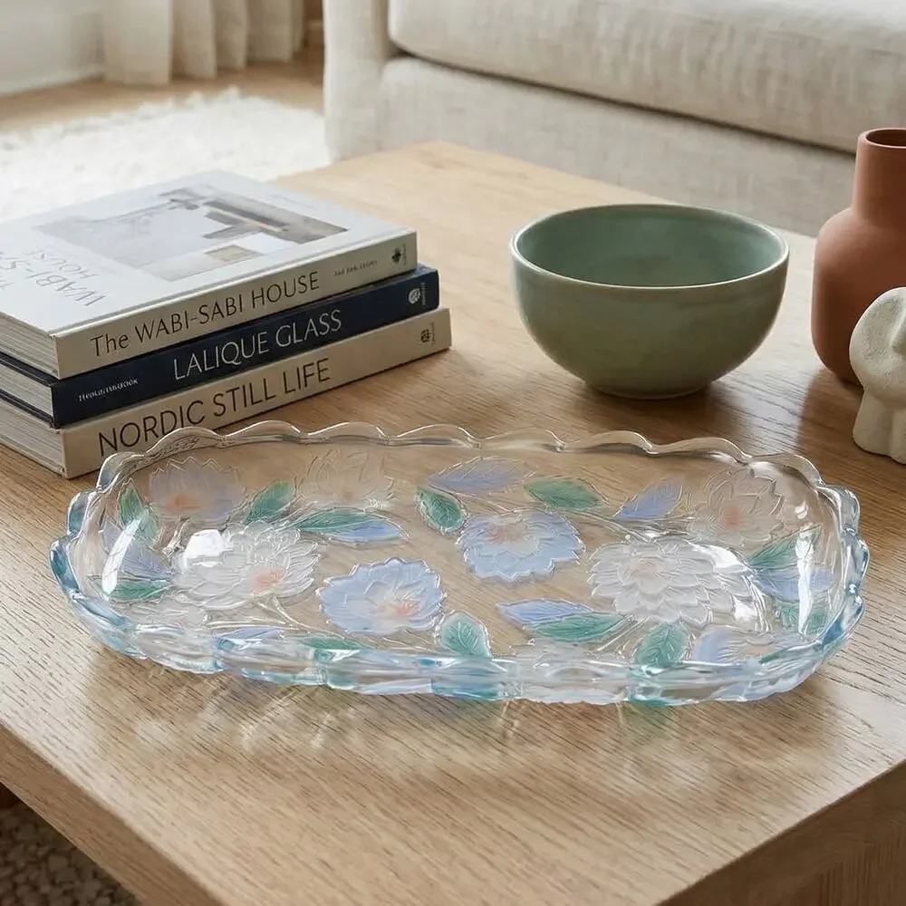 Vintage Crystal Clear Studios Chrysanthemum Lotus Frosted Glass Tray